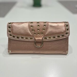 Mercer & Madison Blush Metallic Wallet Clutch with Gold Grommets